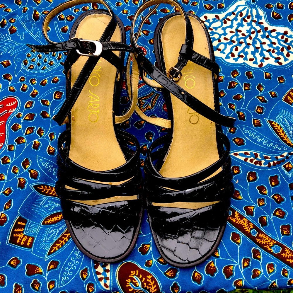Franco Sarto wedge heel.  Upper patent leather snake skin look.
